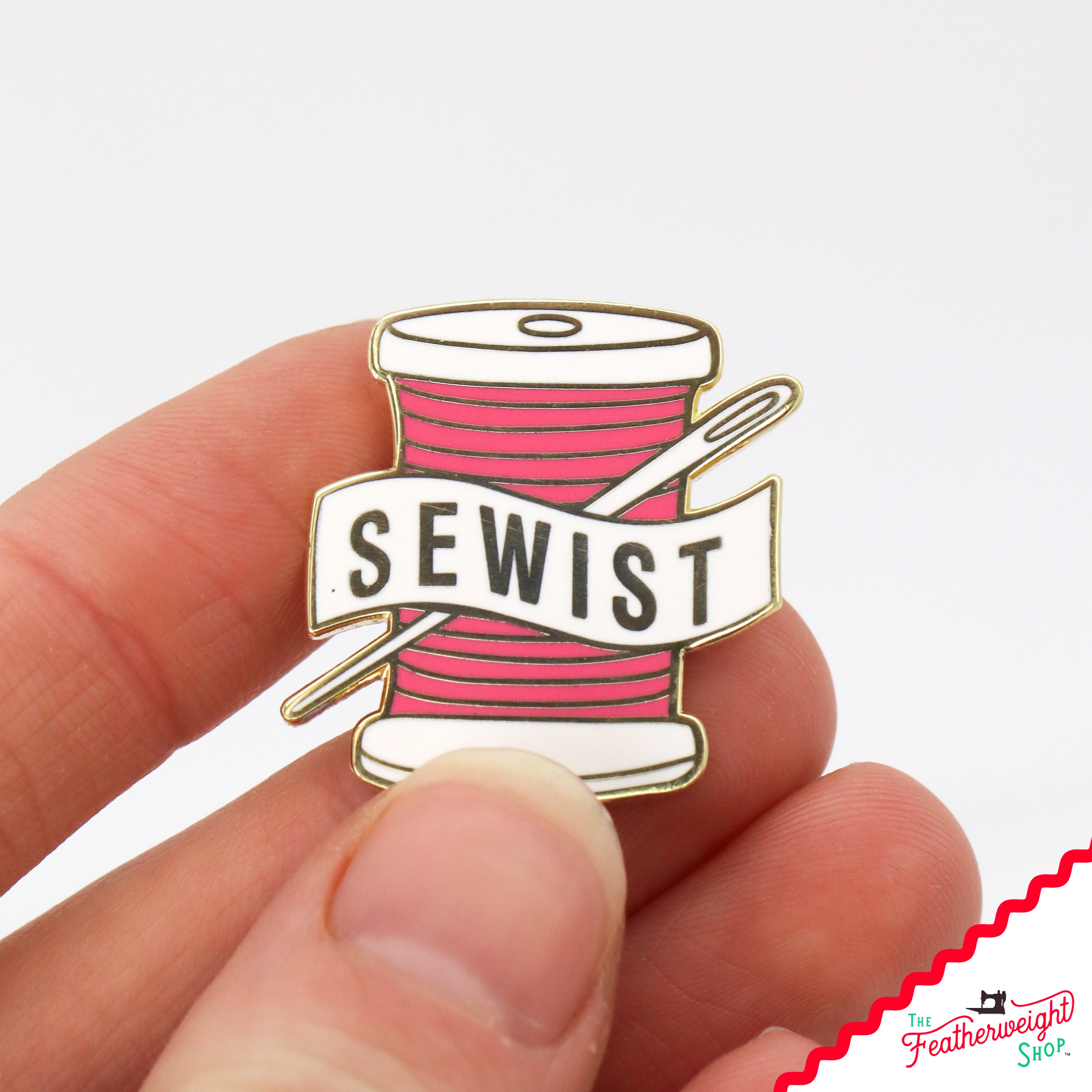 Enamel Pin, SEWIST Spool of Thread & Needle - PINK