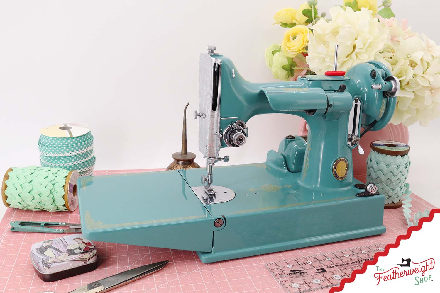 Singer Featherweight 221K, Centennial - EG9647**, Rare Great Britain Decal - Fully Restored in Lagoon