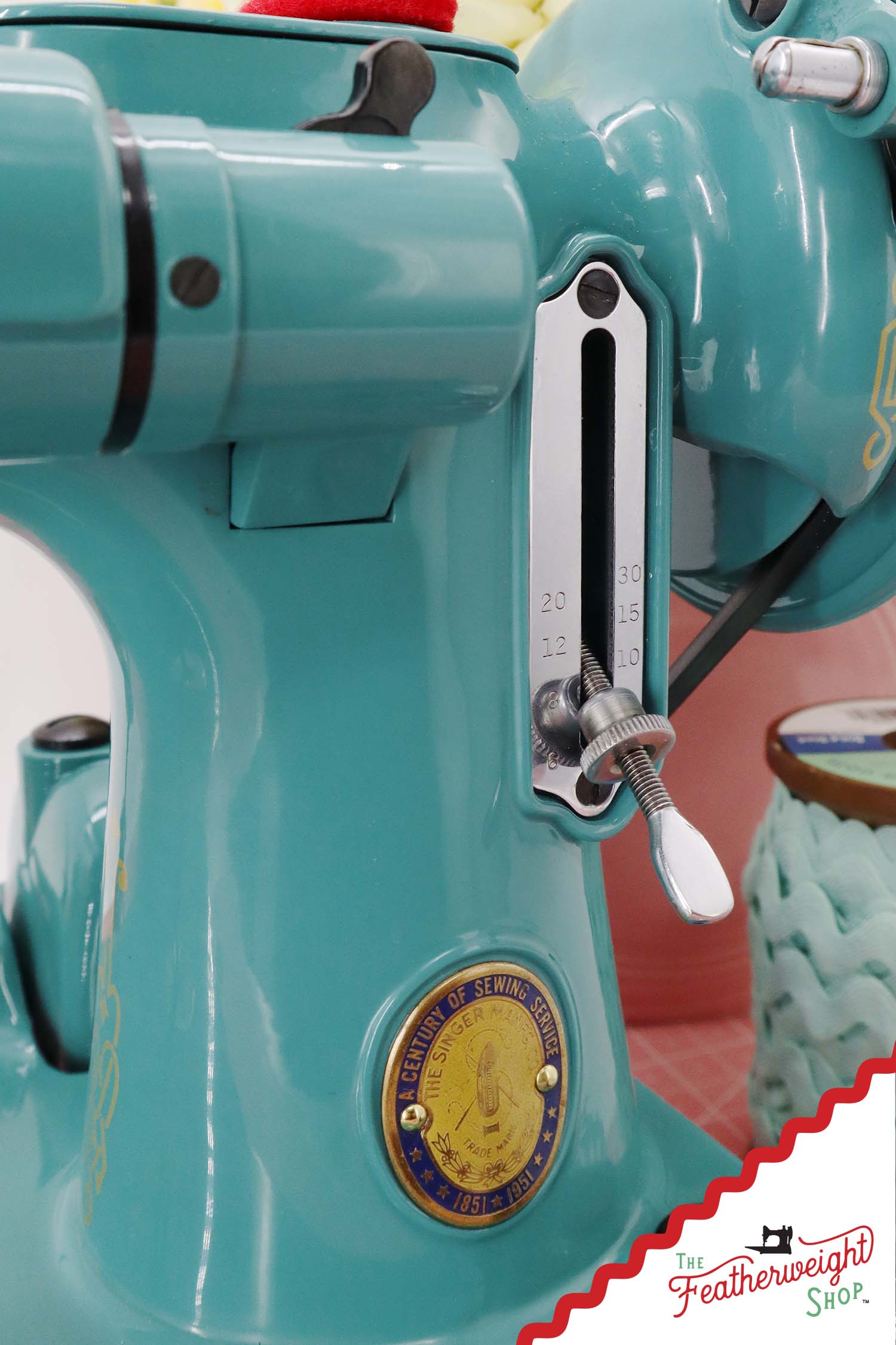 Singer Featherweight 221K, Centennial - EG9647**, Rare Great Britain Decal - Fully Restored in Lagoon