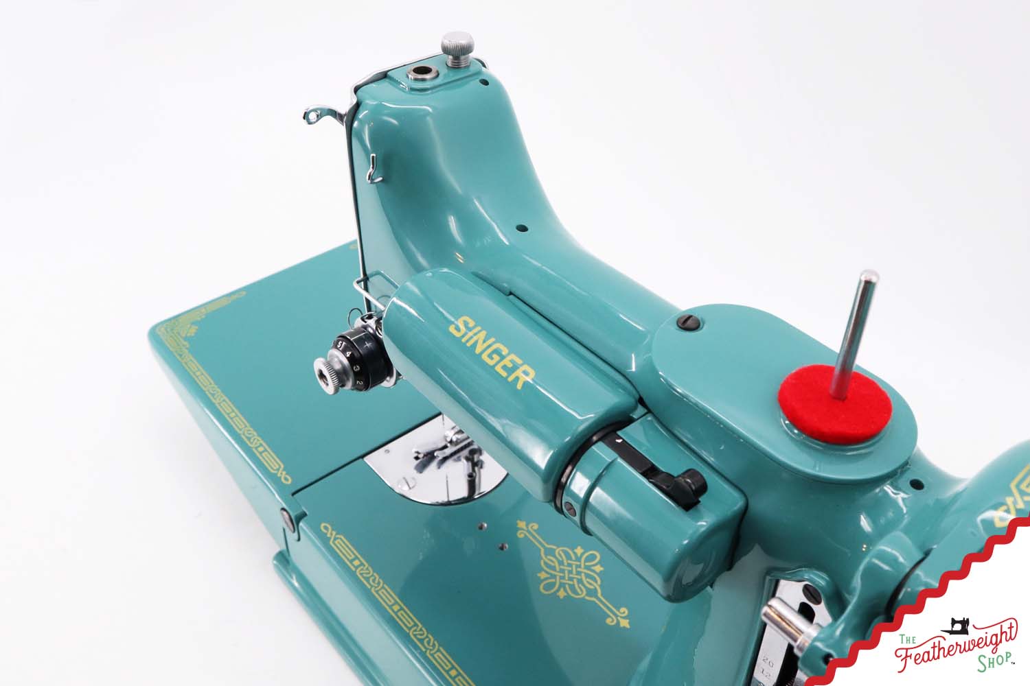 Singer Featherweight 221K, Centennial - EG9647**, Rare Great Britain Decal - Fully Restored in Lagoon