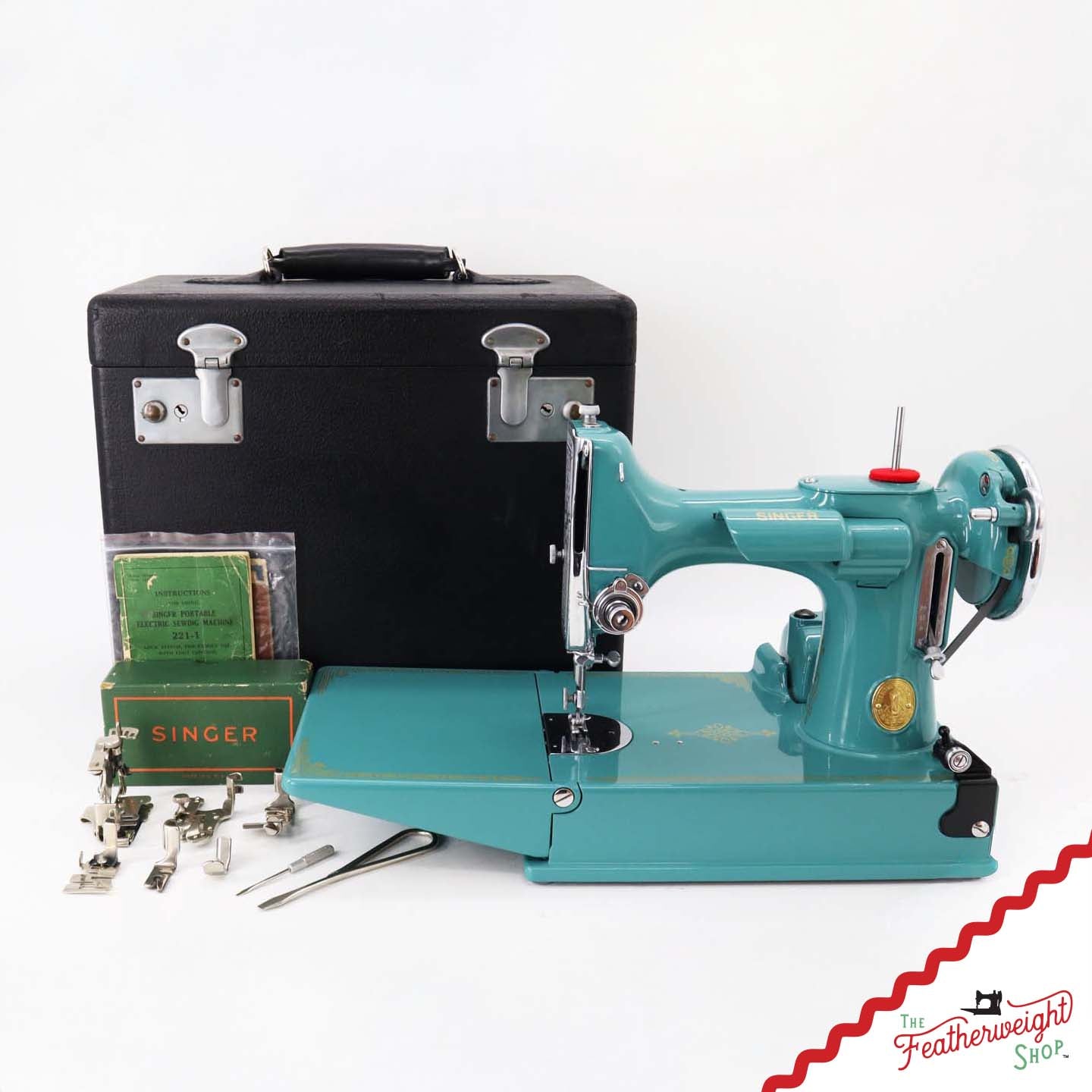 Singer Featherweight 221, AE079*** - Fully Restored in Lagoon