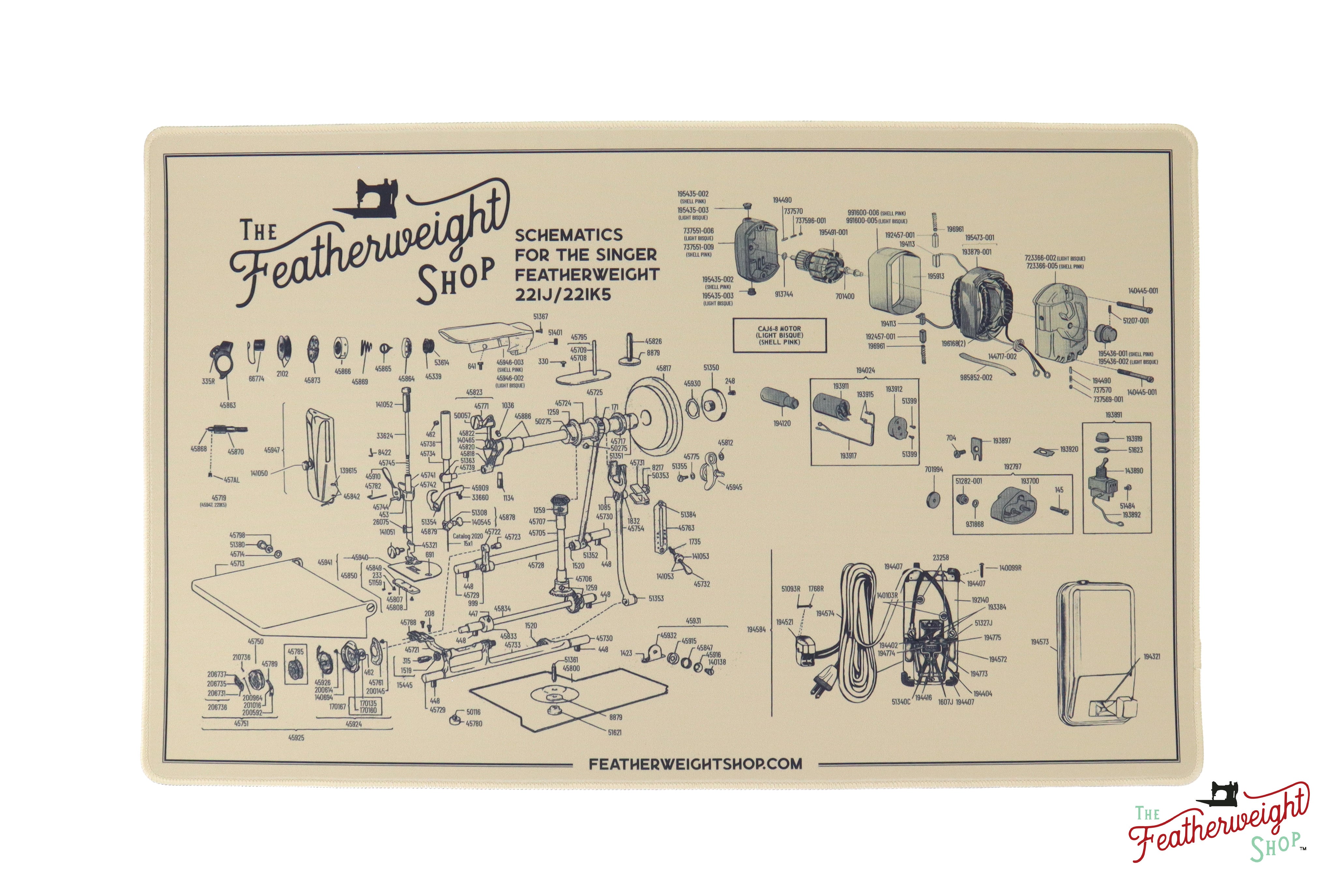 Servicing Mat, Tan Featherweight Schematic for 221J / 221K5