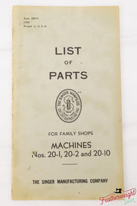 List of Parts Book, Singer 20, Sewhandy (Vintage Original) - RARE