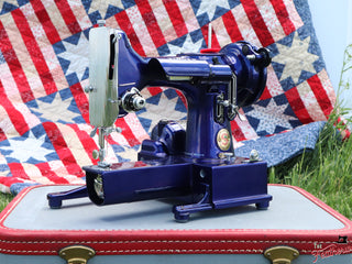 Load image into Gallery viewer, Singer Featherweight 222K Red &#39;S&#39; - EP7595** - Fully Restored in Cobalt Blue