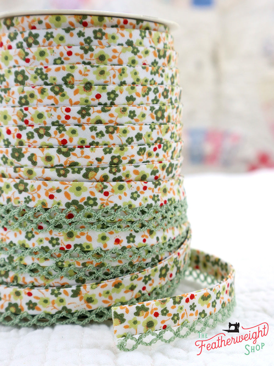 LACE BIAS TAPE, Woodland Moss Light Green Double Fold (by the yard)