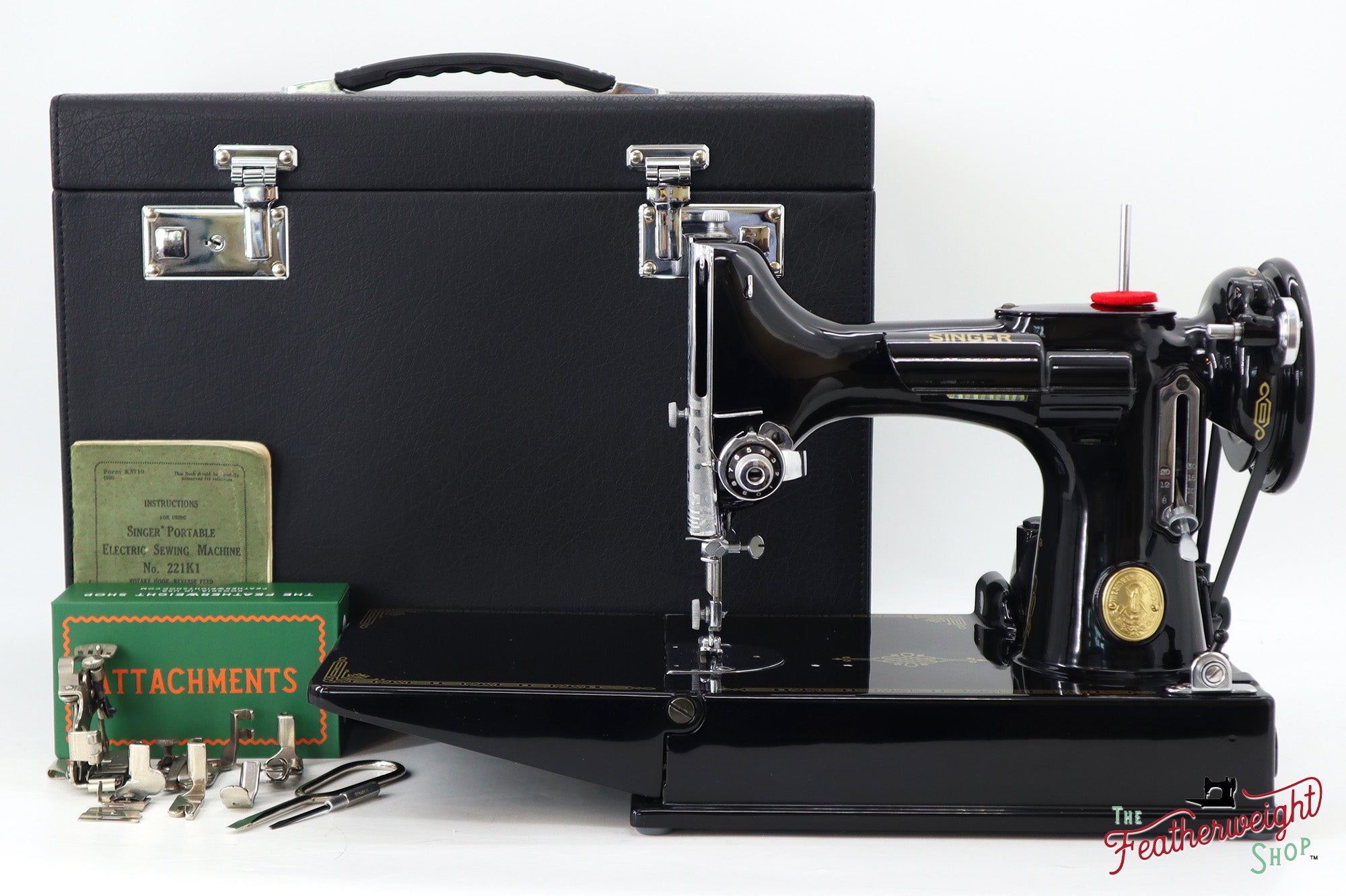 Singer Featherweight 221K Sewing Machine EG077***, RARE Great Britain Decal - Fully Restored in Gloss Black