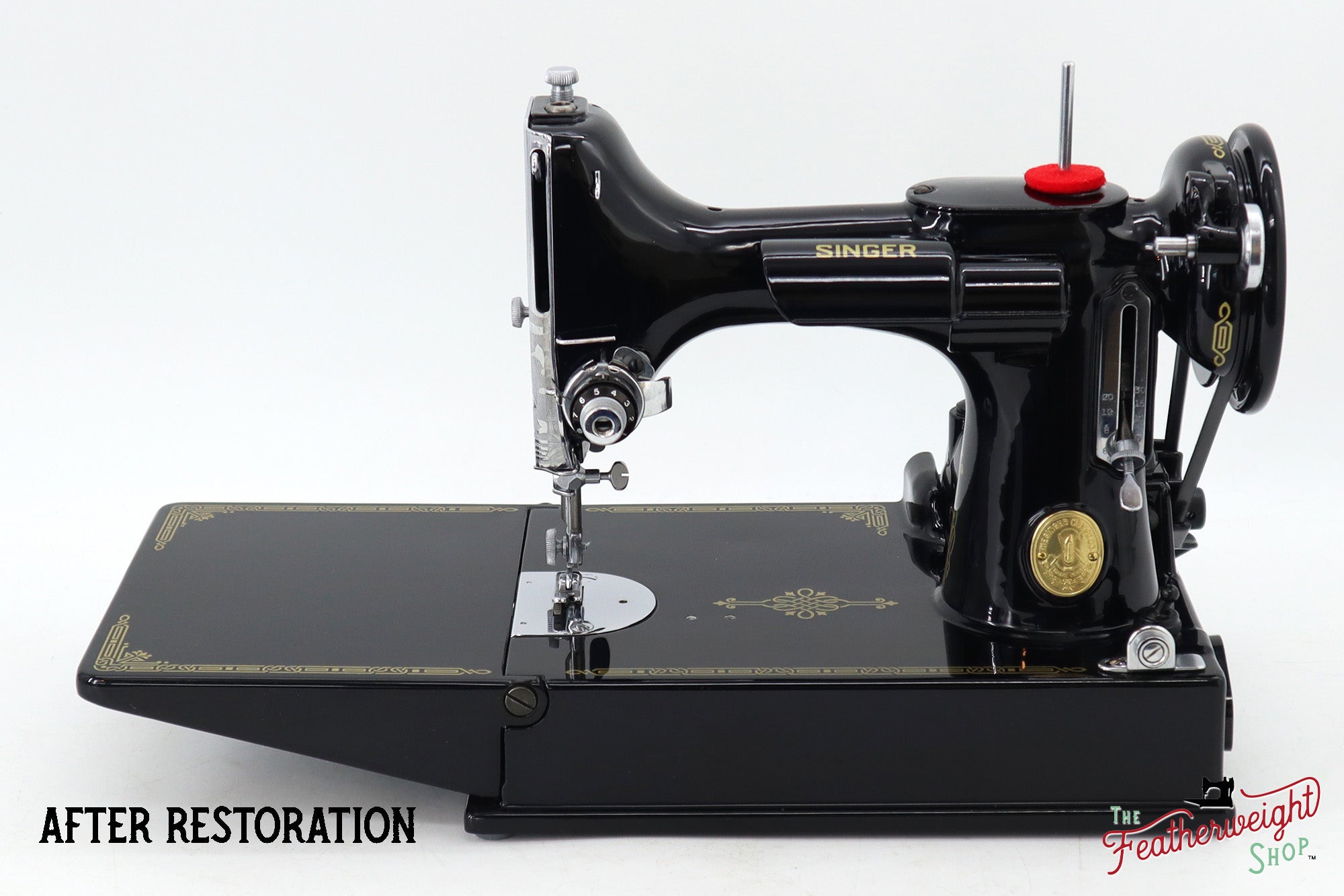 Singer Featherweight 221K Sewing Machine EG077***, RARE Great Britain Decal - Fully Restored in Gloss Black