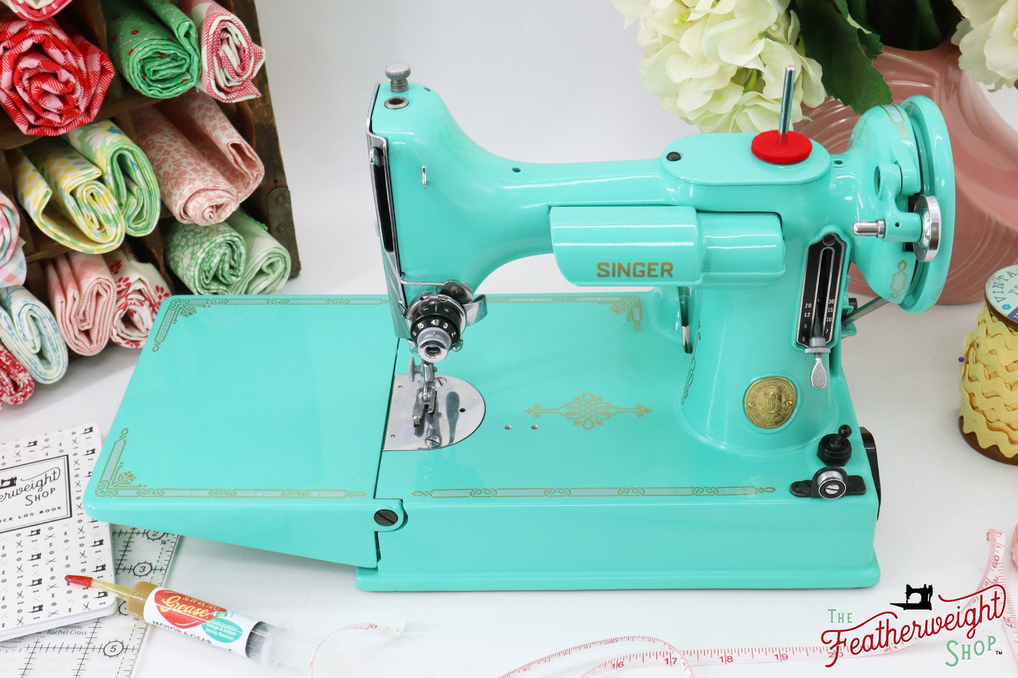 Singer Featherweight 221, AJ587*** - Fully Restored in Caribbean Sea Green