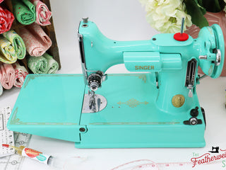 Load image into Gallery viewer, Singer Featherweight 221, AJ587*** - Fully Restored in Caribbean Sea Green