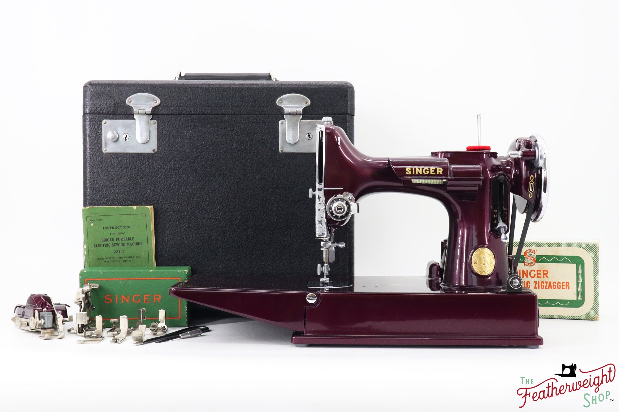 Singer Featherweight 221, AF870*** - Fully Restored in Star Garnet