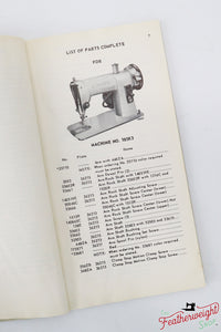 List of Parts Book, Singer 185K3, 1958 (Vintage Original) - RARE