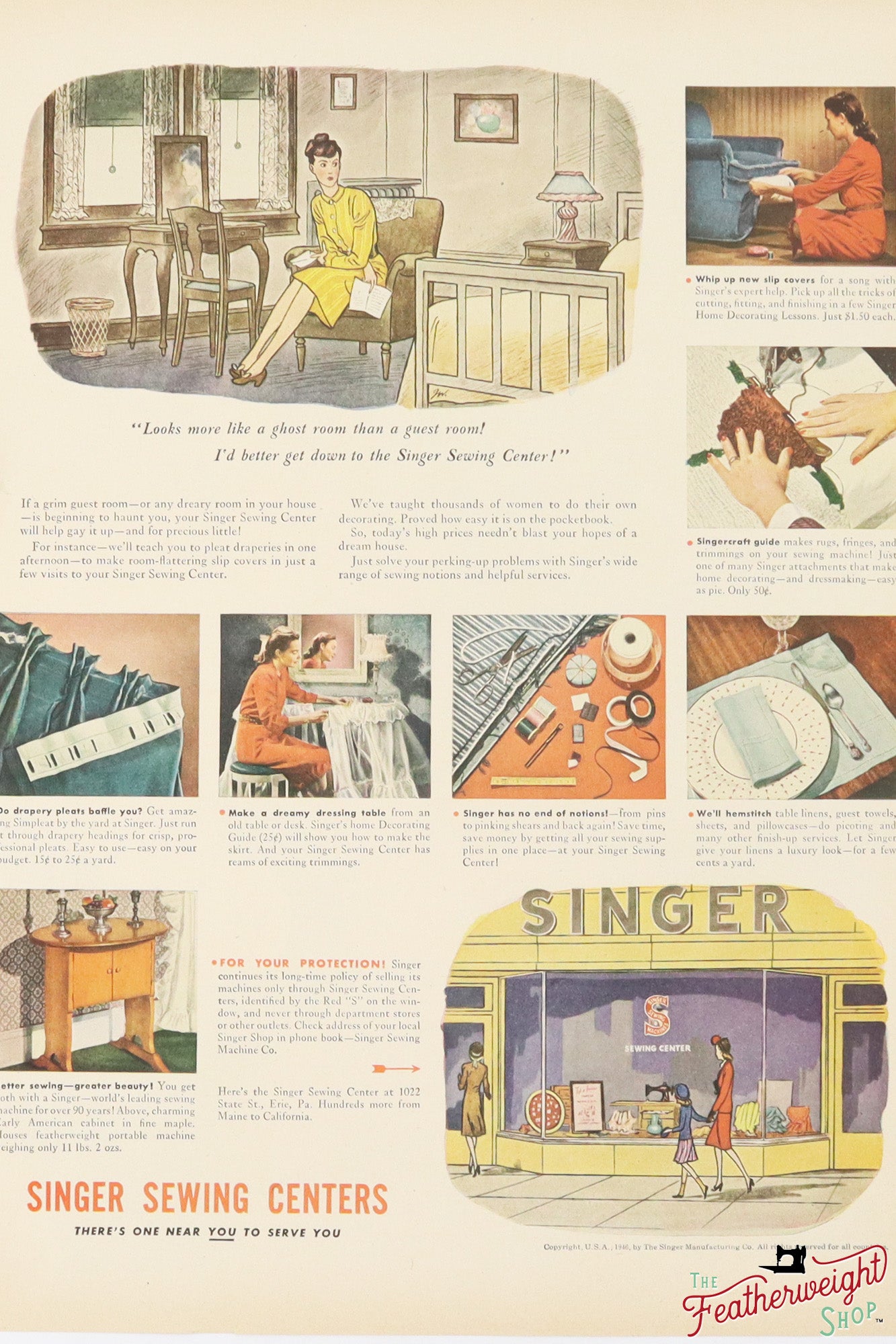 Advertisement, Rare Featuring the Singer Featherweight  - (Vintage Original)