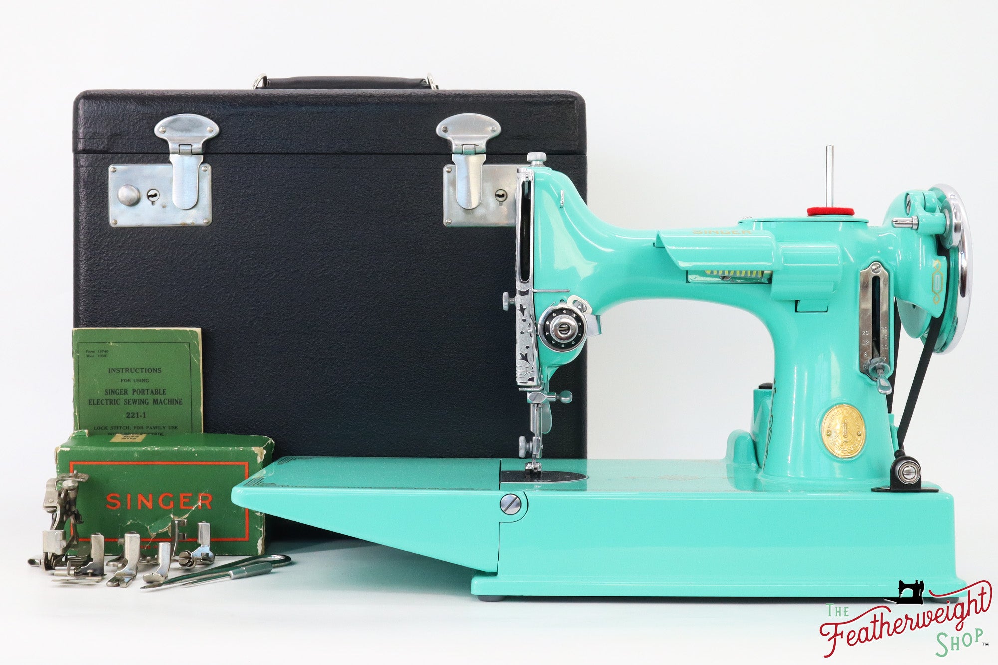 Singer Featherweight 221, AF08193* - Fully Restored in Caribbean Sea Green