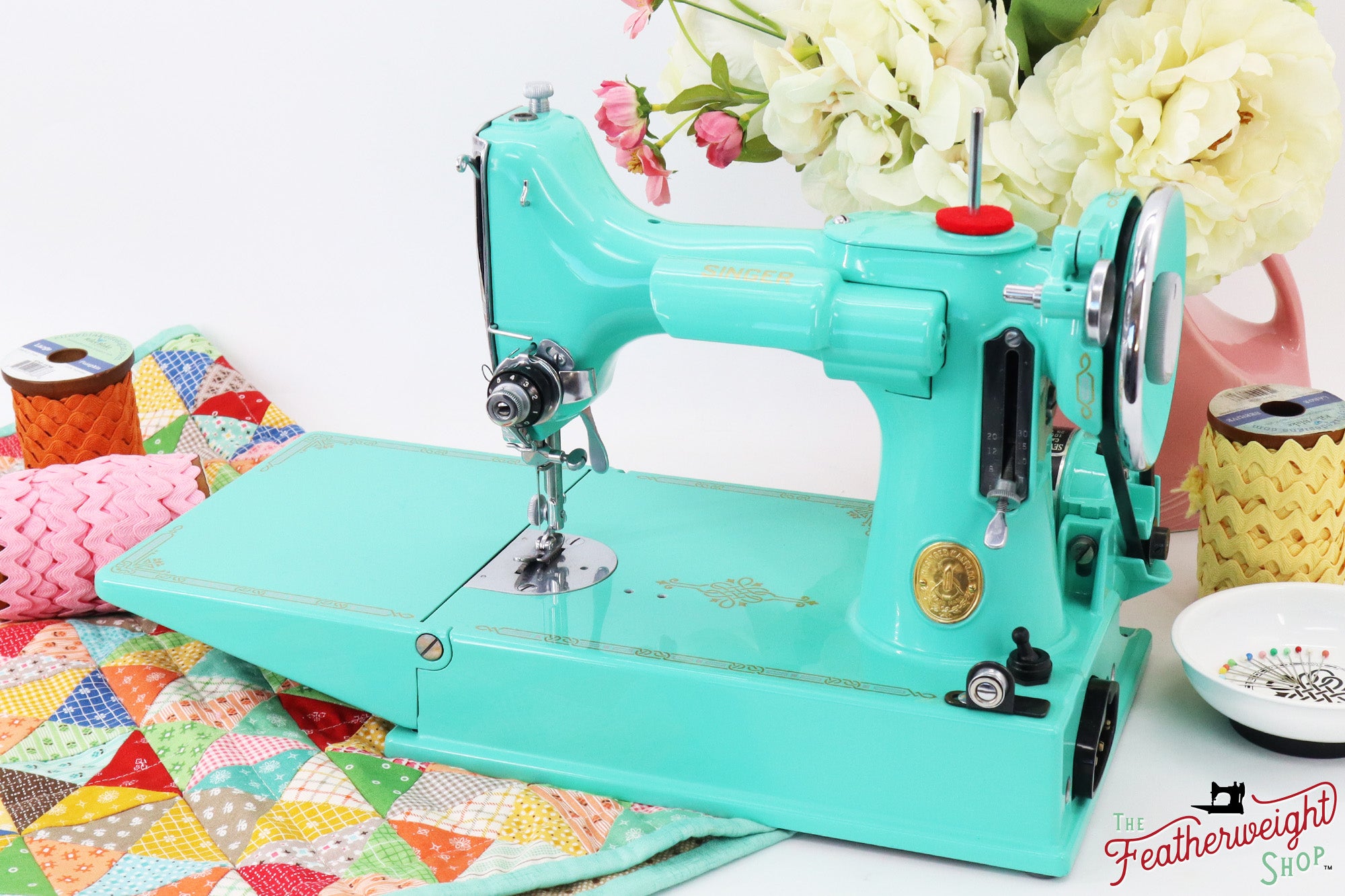 Singer Featherweight 221, AF08193* - Fully Restored in Caribbean Sea Green