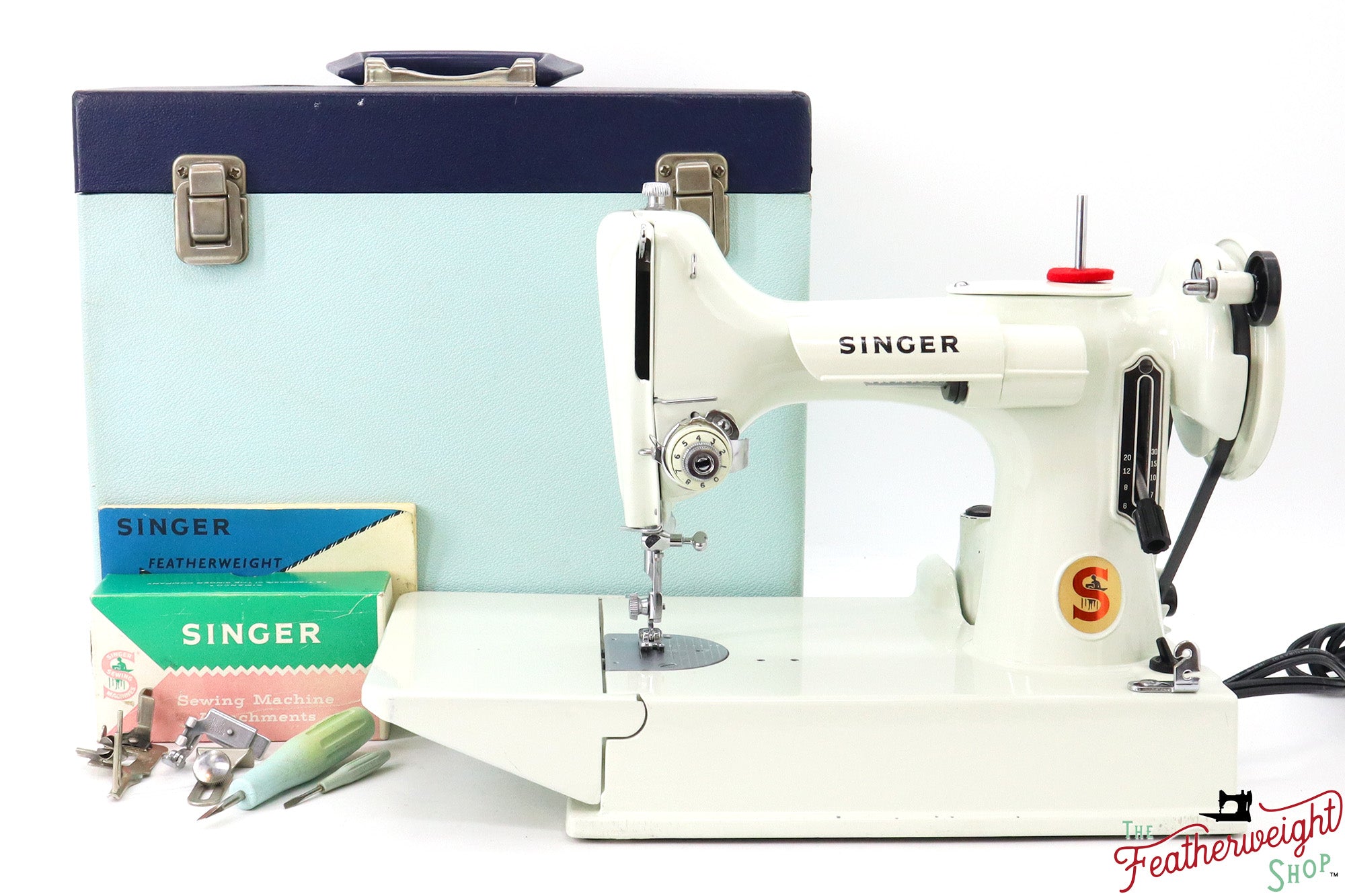 Singer Featherweight 221K Sewing Machine, British WHITE EV988***