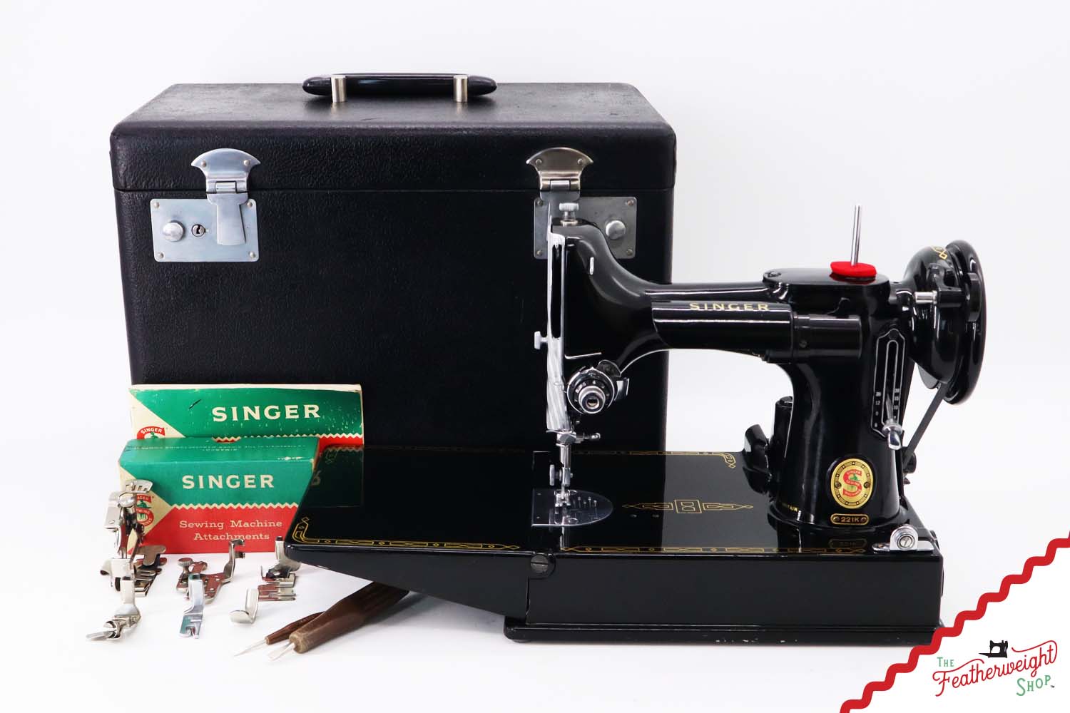 Singer Featherweight 221K Sewing Machine, RED "S" - ES6532**