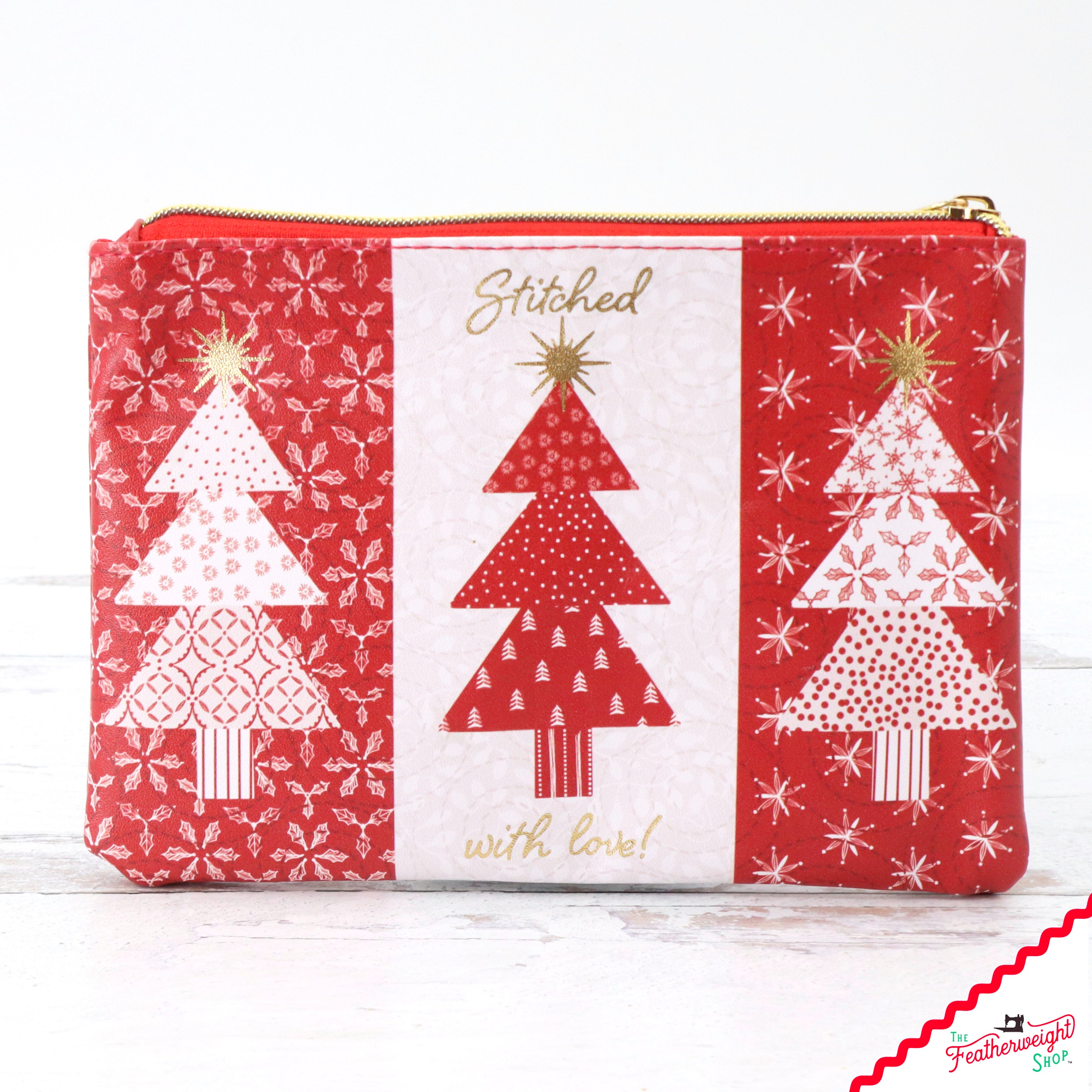 Bag, Stitched With Love Christmas Red, White & Gold Glam Zipper