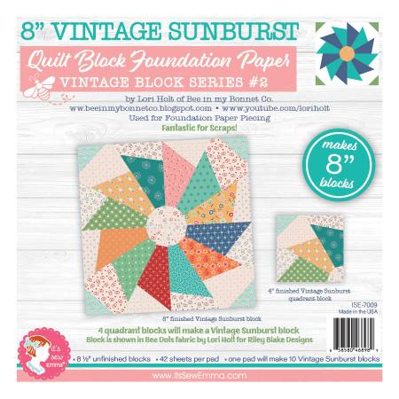 Foundation Paper Piecing Sheets, 8-INCH Vintage Sunburst Quilt Block by Lori Holt