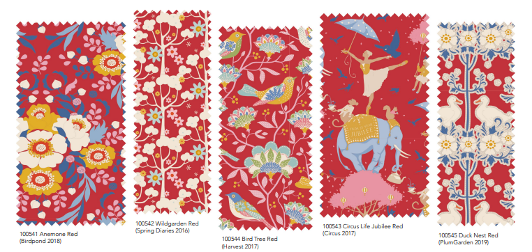 Fabric, Jubilee by Tilda - FAT QUARTER BUNDLE (RED, 5 Prints)