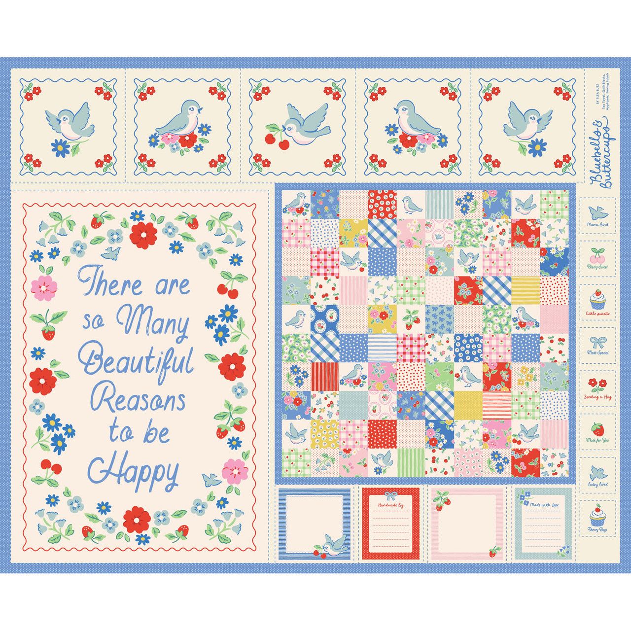 Fabric, Poppie Cotton Bluebells and Buttercups - Project PANEL