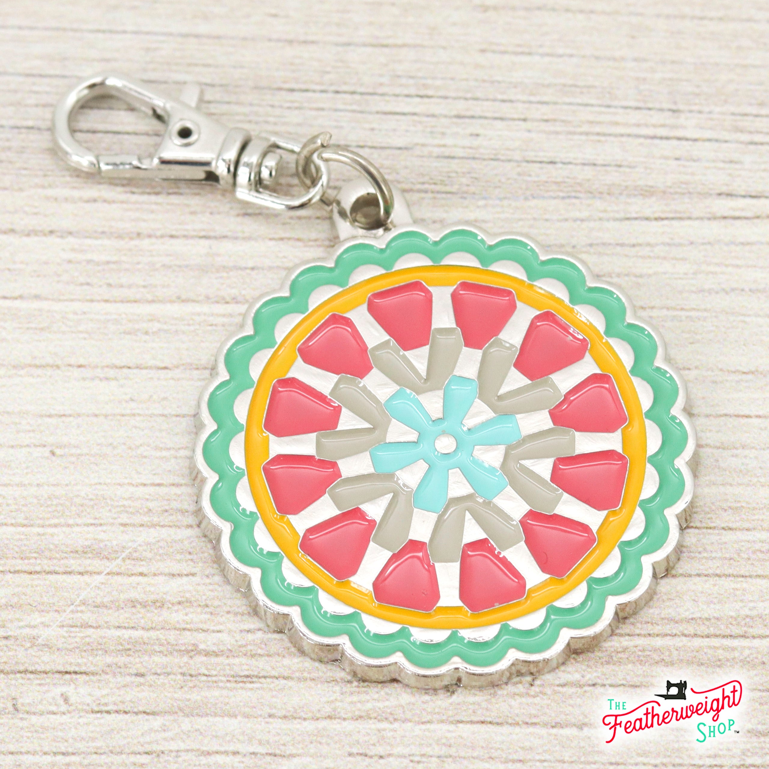 Keyring & Keychain Enamel Happy Charm, Crochet Granny Circle by Lori Holt