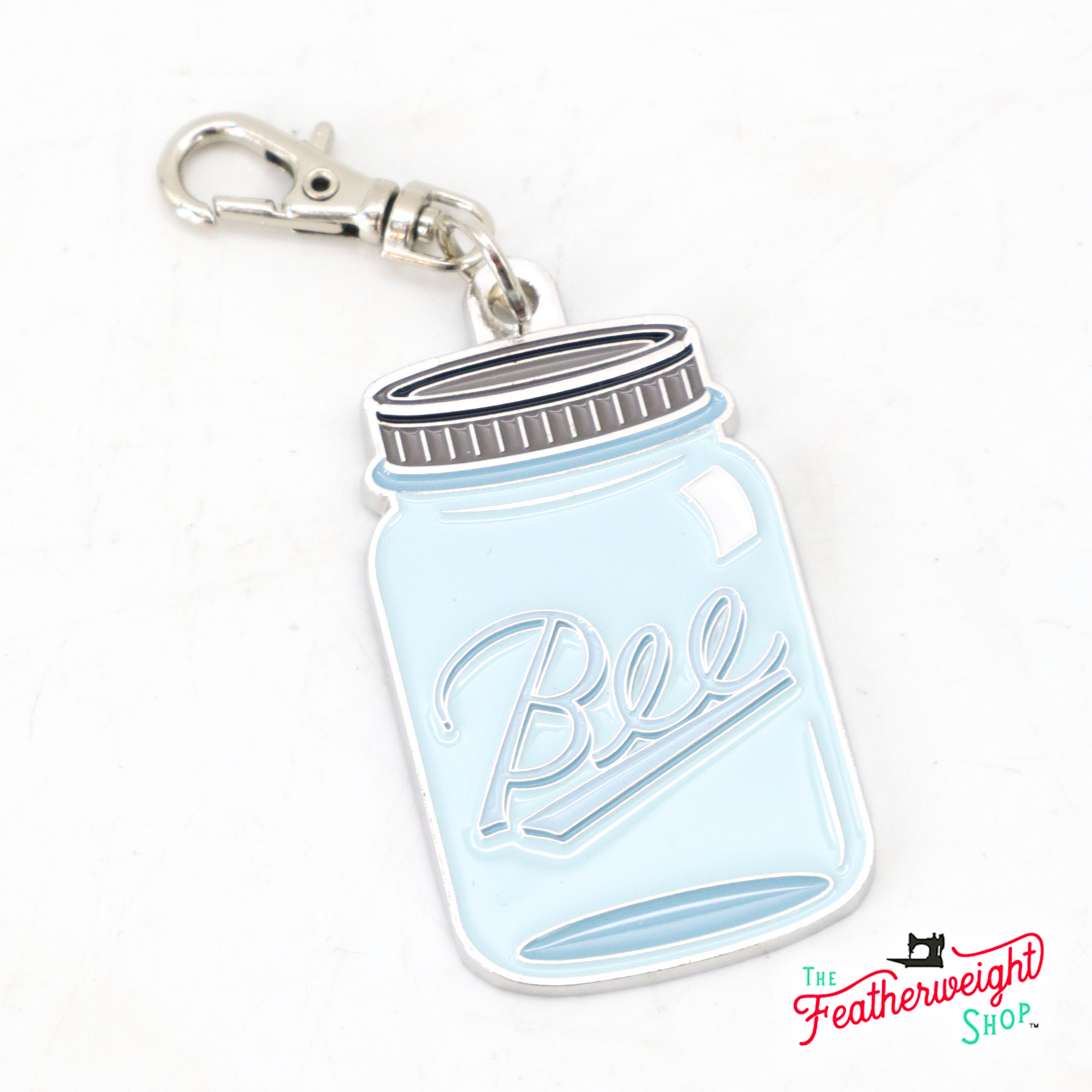 Keyring & Keychain Enamel Happy Charm, Mason Ball styled Canning Jar ~ "Bee"