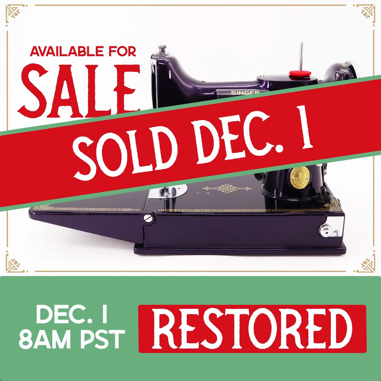 Singer Featherweight 221, AD729*** - Fully Restored in Black Iris