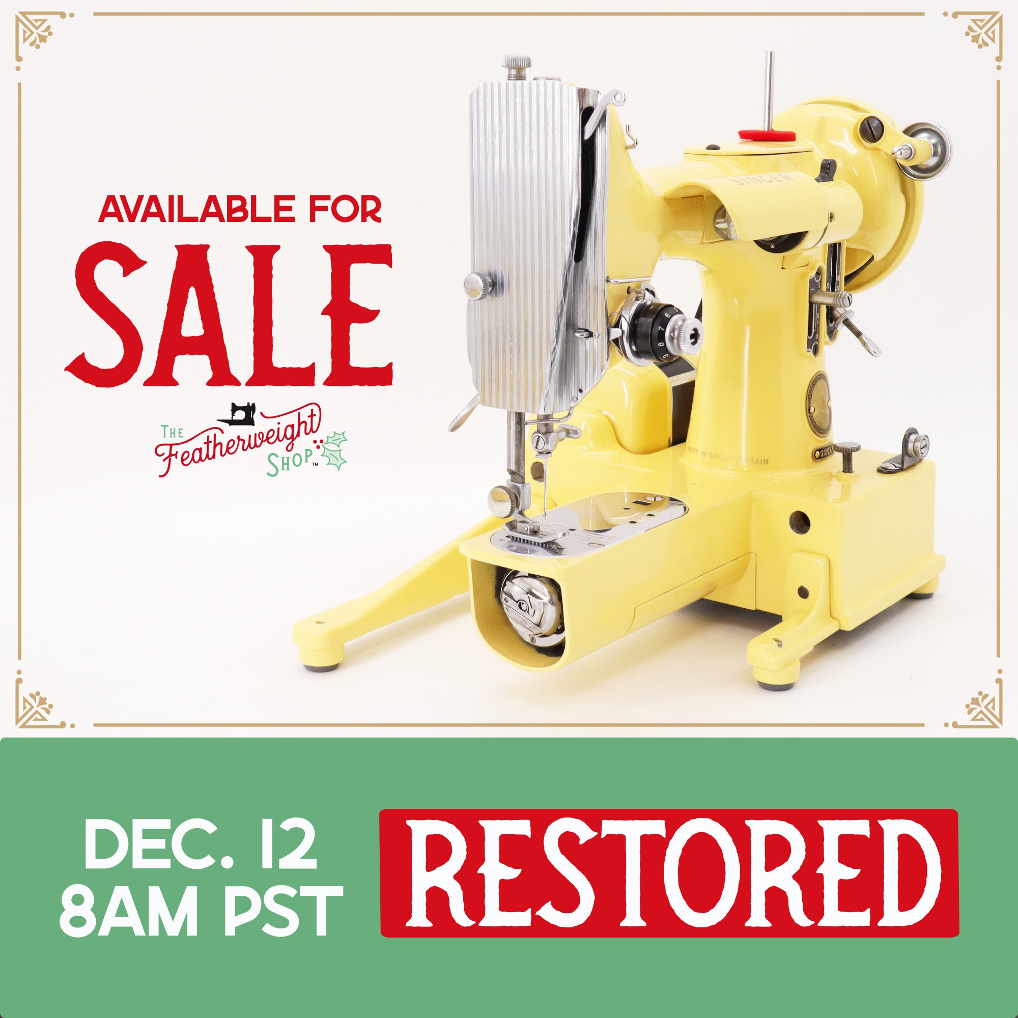 Singer Featherweight 222K - EL17783* - Fully Restored in Happy Yellow