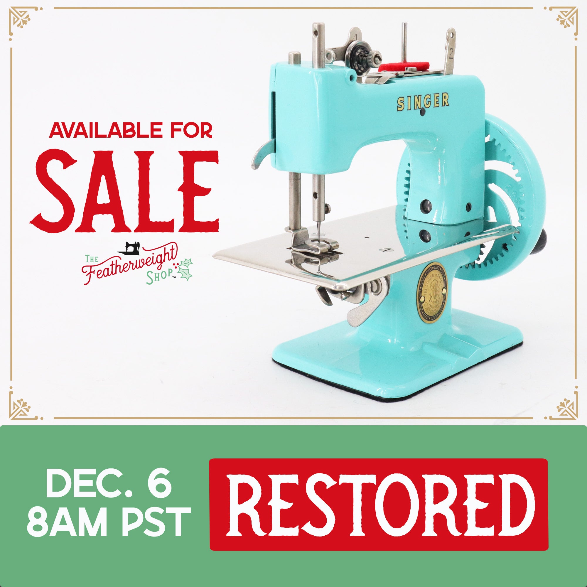 Singer Sewhandy Model 20 - Fully Restored in Tiffany Blue - Holiday Faire 2025