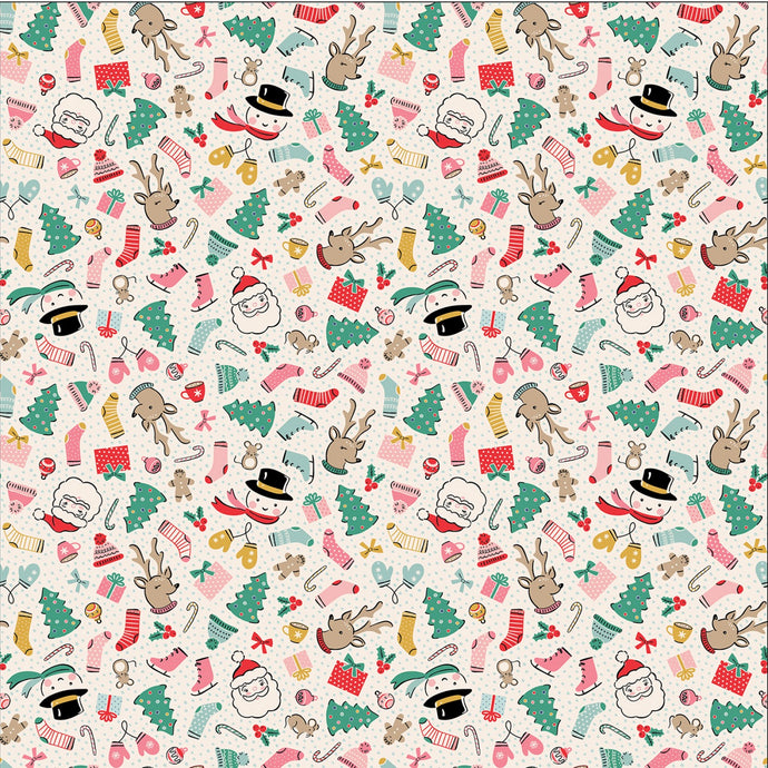 Fabric, Oh What Fun MULTI COZY WISHES by Poppie Cotton (by the yard)