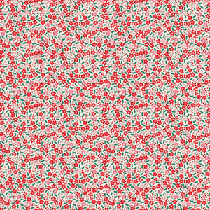 Fabric, Oh What Fun RED HOLLY FLOWERS by Poppie Cotton (by the yard)