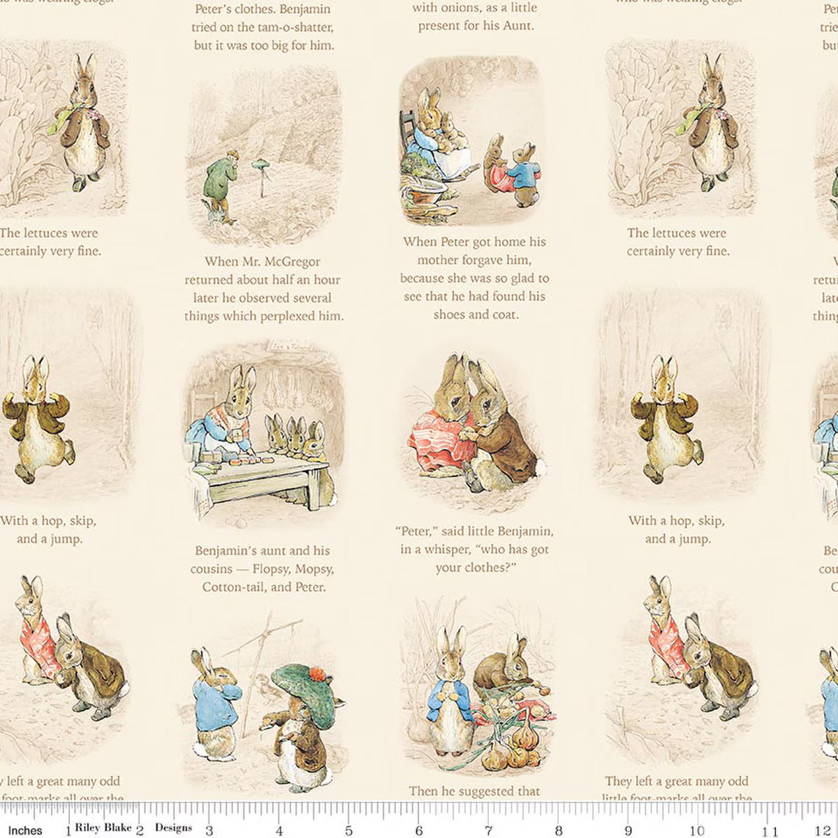 Fabric, Peter Rabbit and Benjamin Bunny - STORY TIME Cream (by the yard)