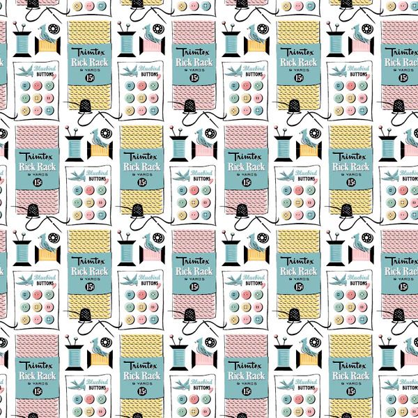 Fabric, Poppie Cotton Granny's Sewing Room - Sewing Notions WHITE (by the yard)