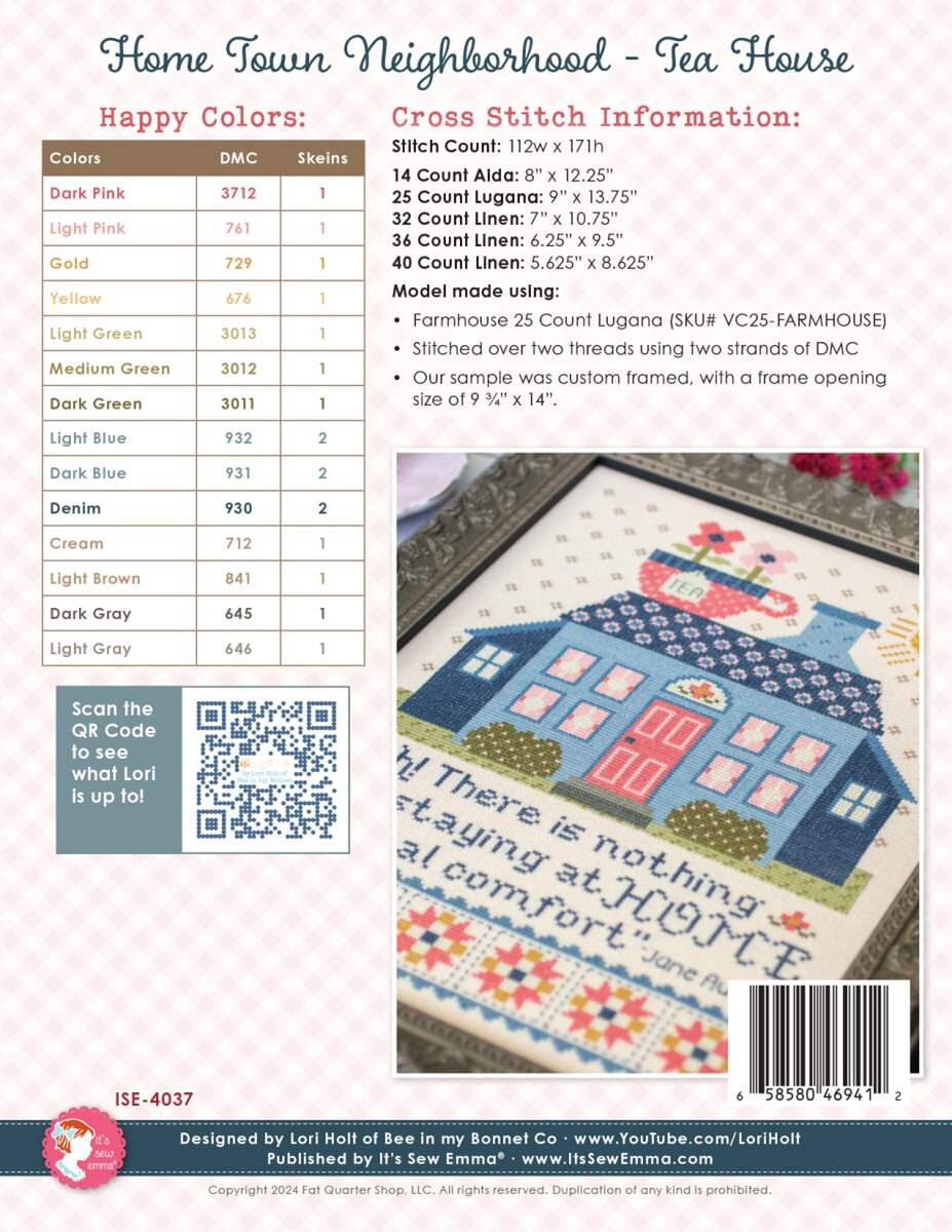 Counted Cross Stitch, HOME TOWN TEA HOUSE Pattern by Lori Holt