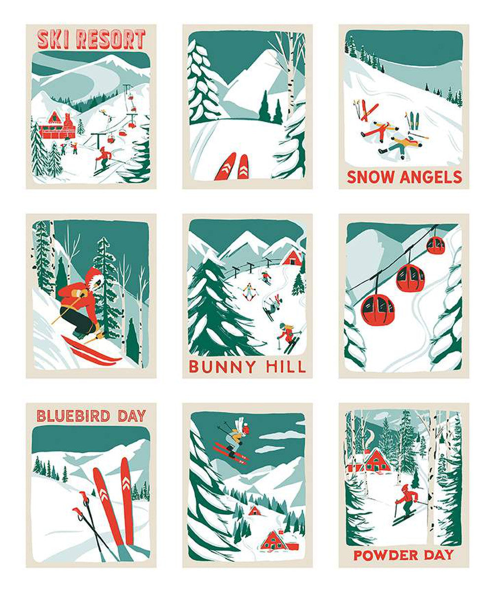 Fabric, SKI HILL - Ski Posters PANEL (by the panel)