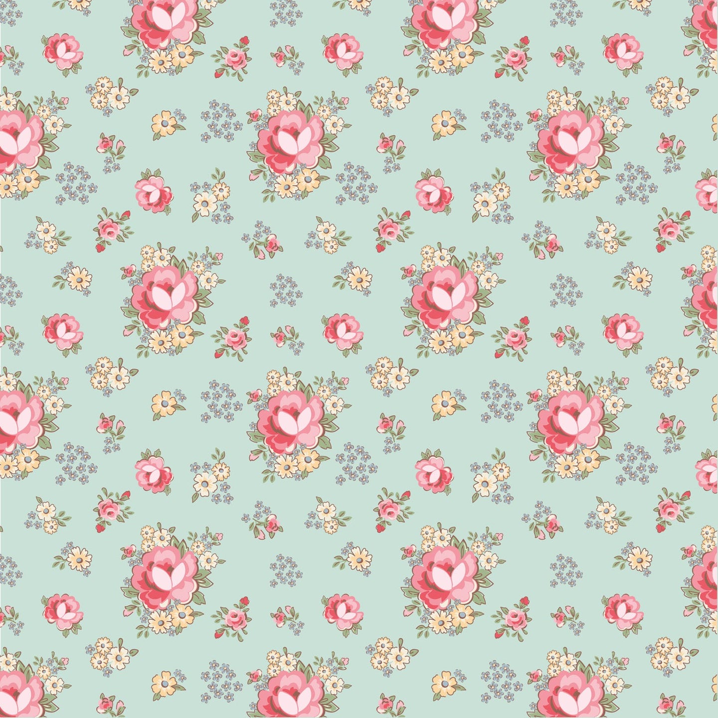 Fabric, Dots & Posies Primroses TEAL by Poppie Cotton (by the yard)