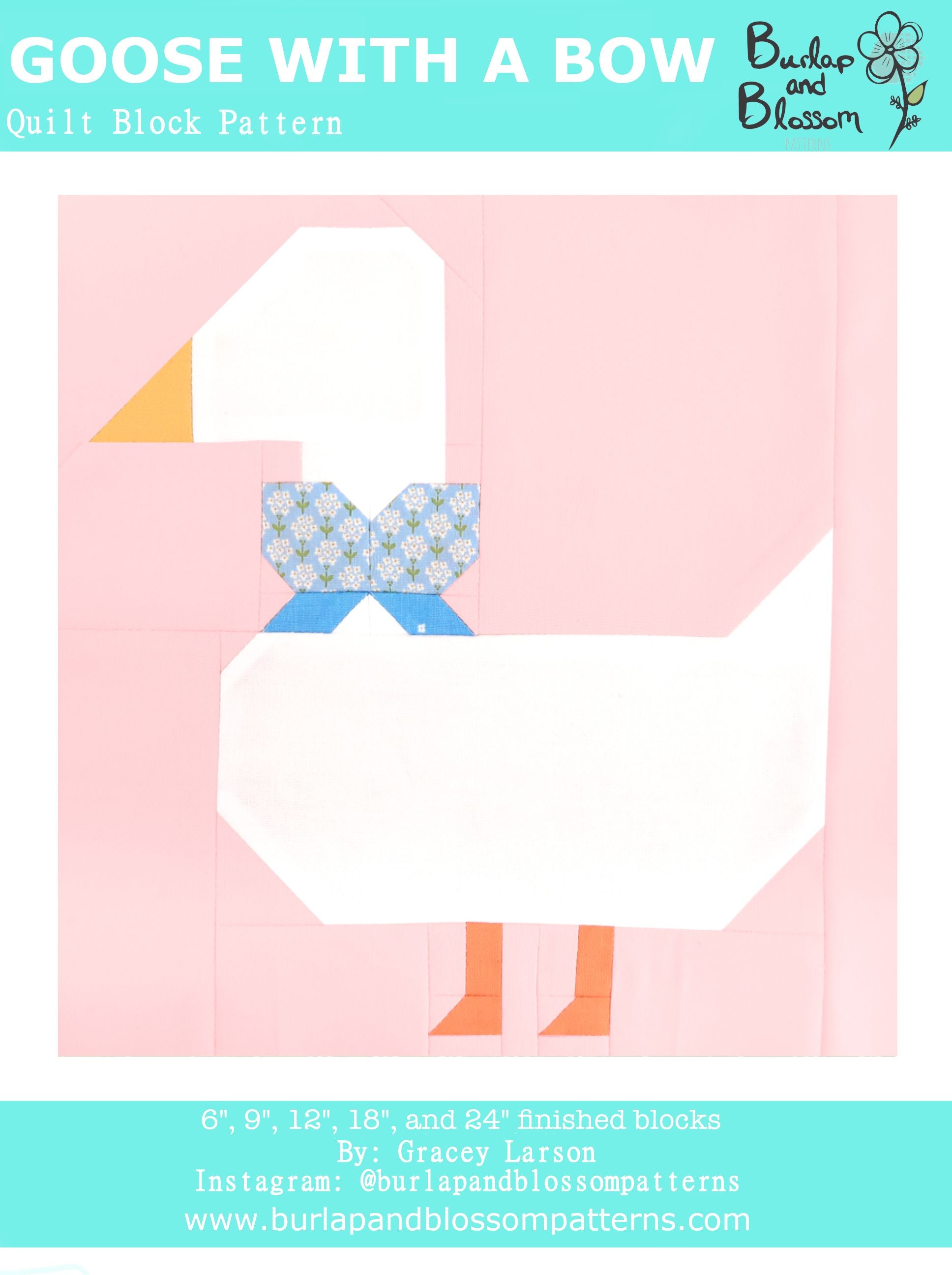 Pattern, Goose with a Bow Quilt Block by Burlap and Blossom (digital download)
