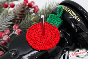 Spool Pin Doily - Christmas Ball Ornament RED