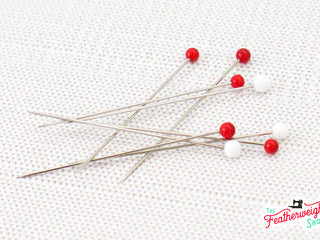 Load image into Gallery viewer, Glass Head Pins, Red &amp; White Super Fine