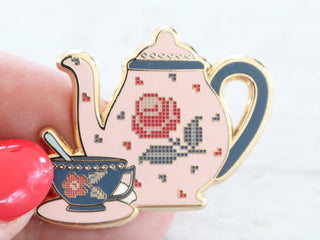Load image into Gallery viewer, Needle Minder, Roses Tea Set by Flamingo Toes