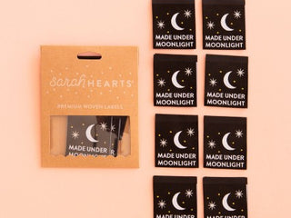 Load image into Gallery viewer, Labels, MADE UNDER MOONLIGHT Quilt Woven Sew-In Tags by Sarah Hearts