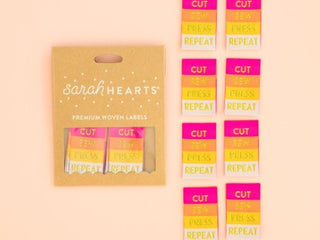 Load image into Gallery viewer, Labels, CUT, SEW, PRESS, REPEAT Quilt Woven Sew-In Tags by Sarah Hearts