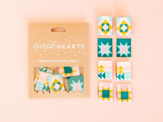 Load image into Gallery viewer, Labels, Colorful QUILT BLOCK Woven Sew-In Tags by Sarah Hearts