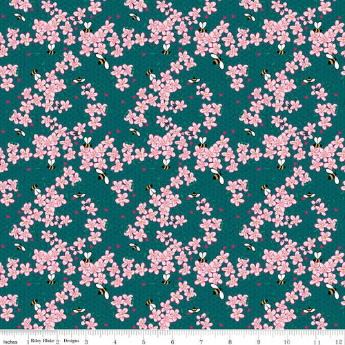 Fabric, Mint For You Valentine Floral Sparkle TEAL - (by the yard)