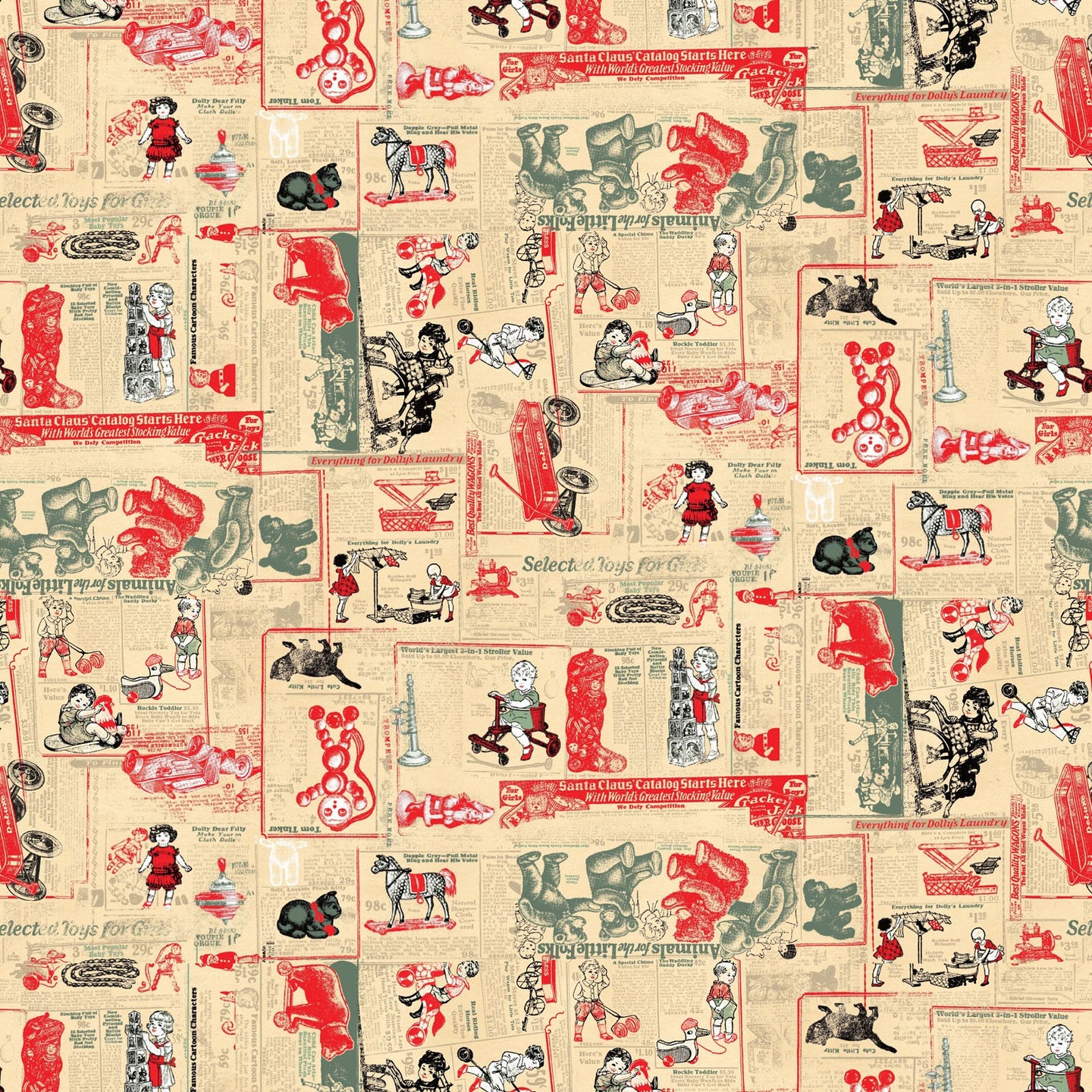 Fabric,  Vintage Whisper from Santa NEWPAPER ADVERTISMENT by Studio E (by the yard)