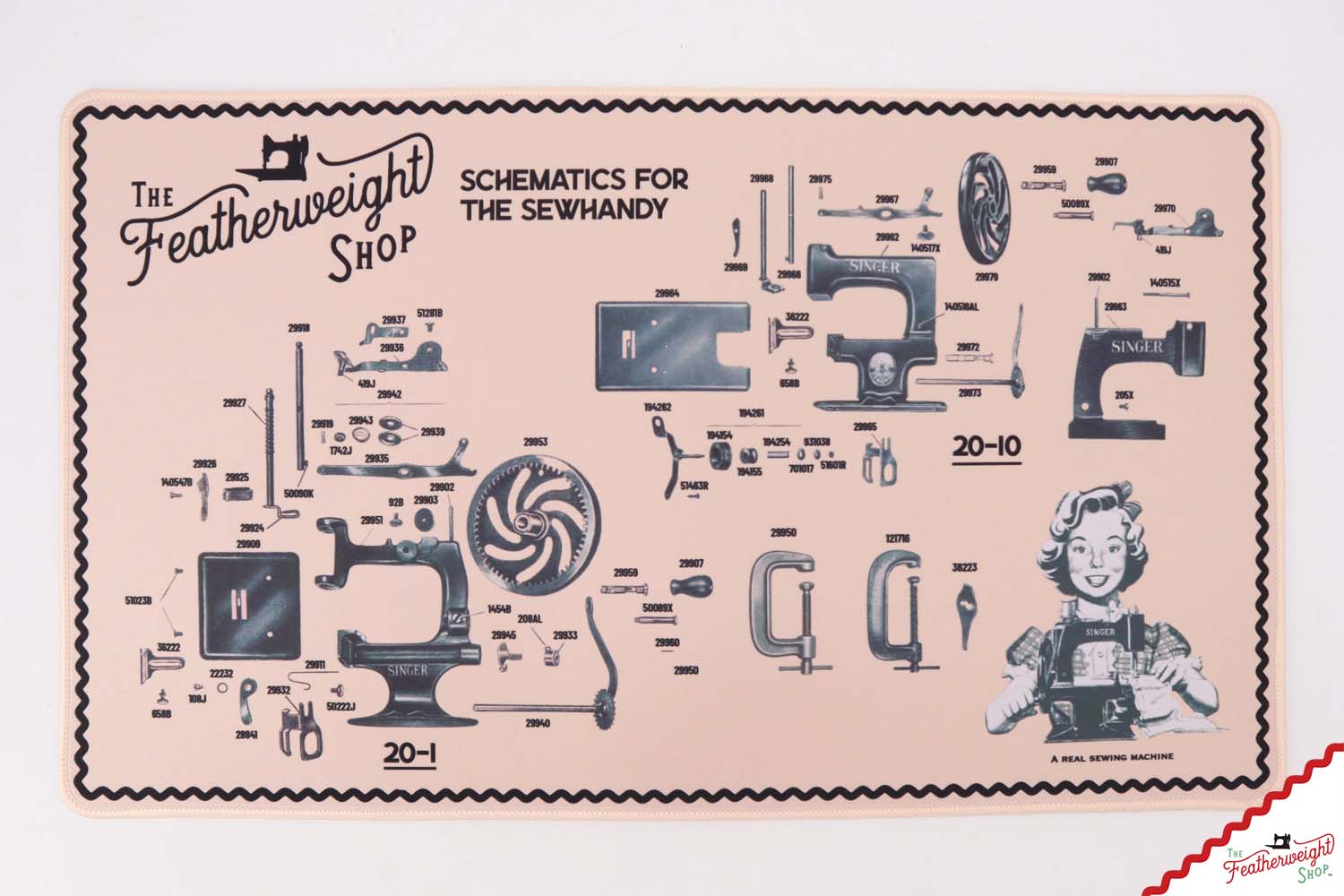 Sew Handy Servicing Mat — pink schematic for the Singer Sewhandy Model 20
