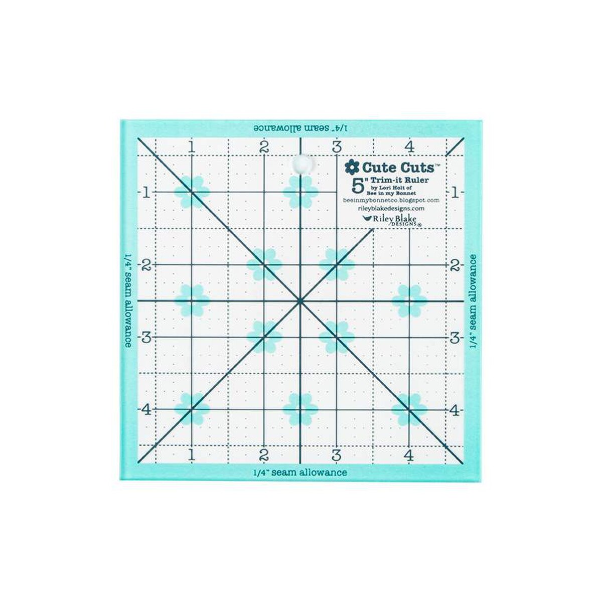 Cutting Ruler, Square TRIM-IT, BLUE 5" x 5" by Lori Holt Cute Cuts (with self-grips)