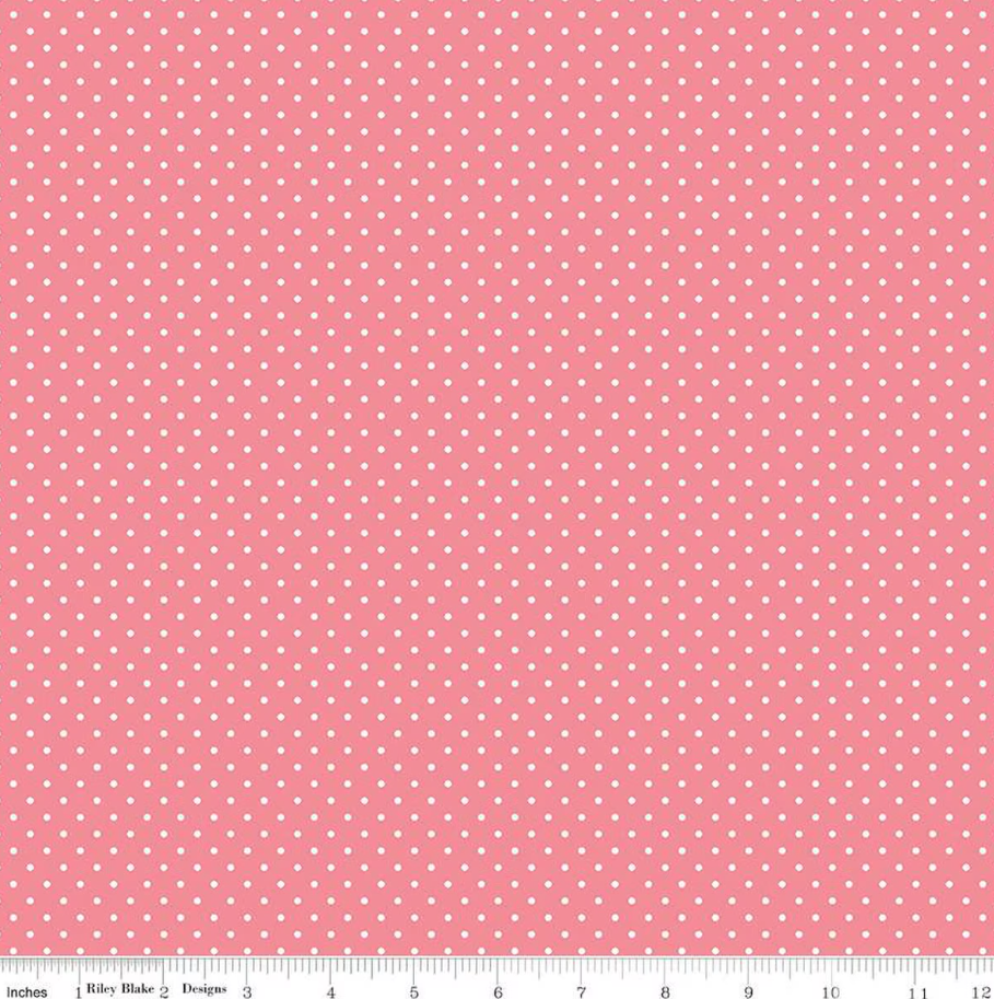 Fabric, SWISS DOT White on SUGAR PINK Basic by Riley Blake (by the yard)