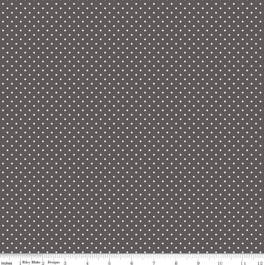 Fabric, SWISS DOT White on SHADOW Grey Basic by Riley Blake (by the yard)