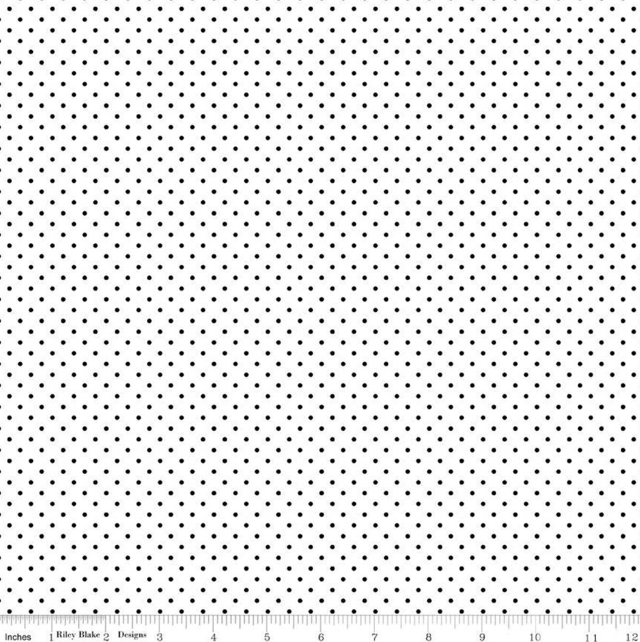 Fabric, SWISS DOT Black on White BASIC by Riley Blake (by the yard)